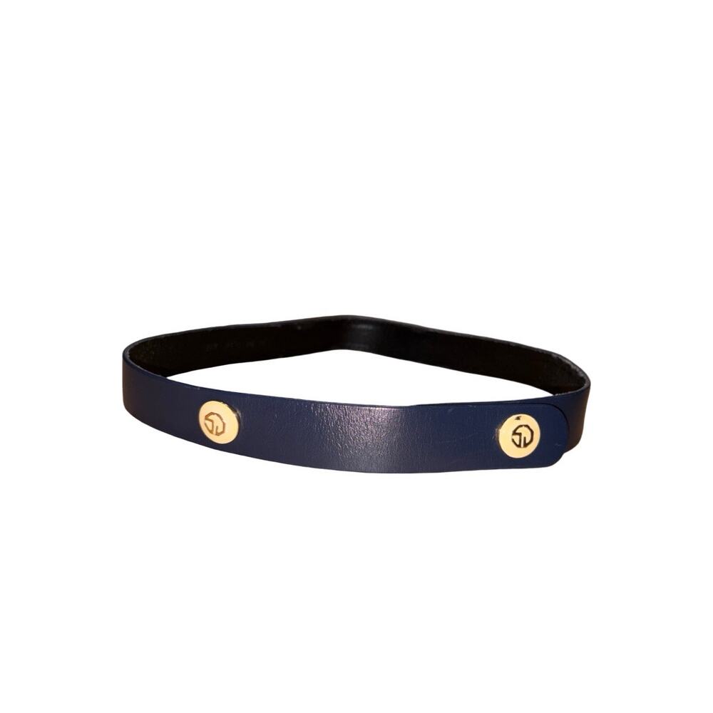 Vintage St. John Blue Leather White Buttons Hook & Loop Closure Belt Size: 14